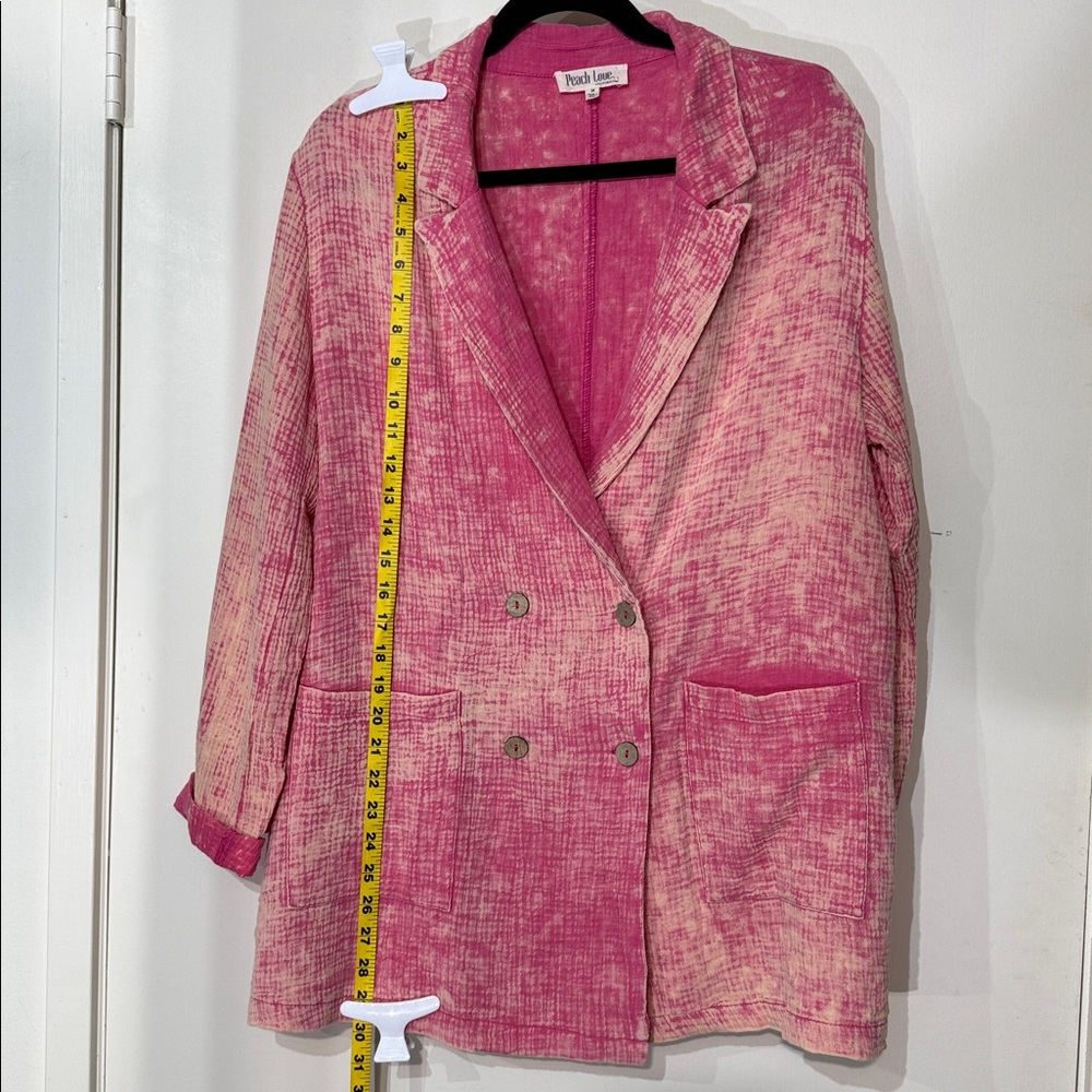 Peach Love California Waffle Textured Pink/Peach Oversized lightweight Blazer M - Picture 4 of 6